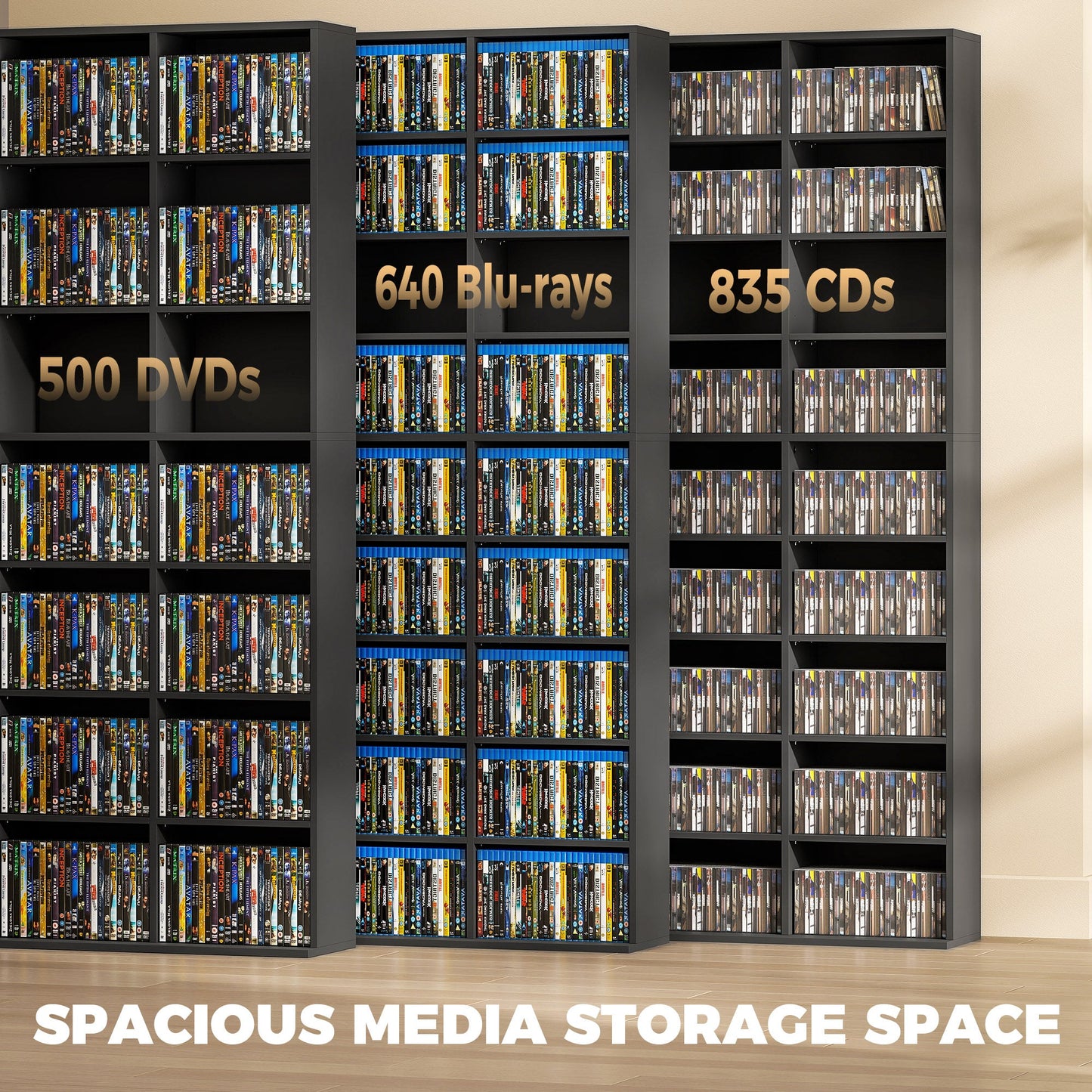 HOMCOM 835 CD/500 DVD Storage Unit, Blu-ray Media Storage Shelf with 27 Compartments and 21 Adjustable Shelves, Black
