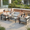 Outsunny 5-Piece Garden Corner Sofa Set with Cushions, 6 Seater Aluminium Garden Furniture Set with Coffee Table, Light Grey