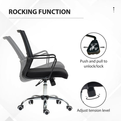Vinsetto Home Office Chair and Computer Desk Set, Mesh Chair with Swivel Wheels, Study Desk with Storage Shelf, Rustic Brown and Black
