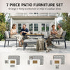 Outsunny 7 Seater Garden Furniture Set, Metal Garden Sofa Set with Cushions, Outdoor Furniture Conversation Sets, Light Grey