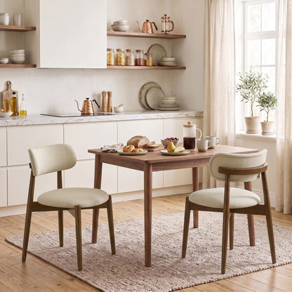 HOMCOM Dining Chairs Chenille Upholstered Kitchen Chairs Curved Backrest Rubberwood Legs Beige