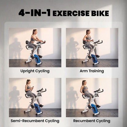 SPORTNOW 4-In-1 Folding Exercise Bike with Resistance Bands in Blue