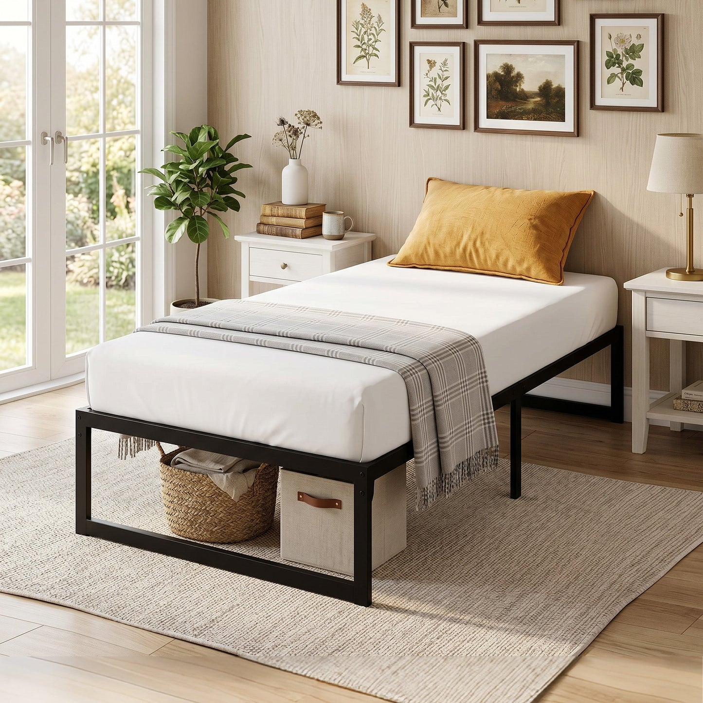 HOMCOM 3ft Single Bed Frame with Underbed Storage and Steel Slat Support, 32.5 cm Height, Noise-Free, Black