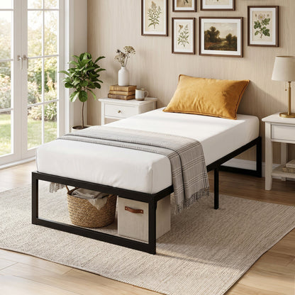HOMCOM 3ft Single Bed Frame with Underbed Storage and Steel Slat Support, 32.5 cm Height, Noise-Free, Black
