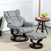 HOMCOM 360Â° Swivel Recliner Chair with Footstool, PU Leather Manual Recliner Armchair with Footstool, Solid Wood Base, Upholstered Reclining Chair for Living Room, Bedroom, Office, Light Grey