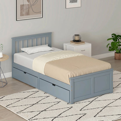 HOMCOM Pine Storage Bed, 3ft Single Solid Wooden Bed Frame with Drawers, Headboard, Wood Slat Support, Grey