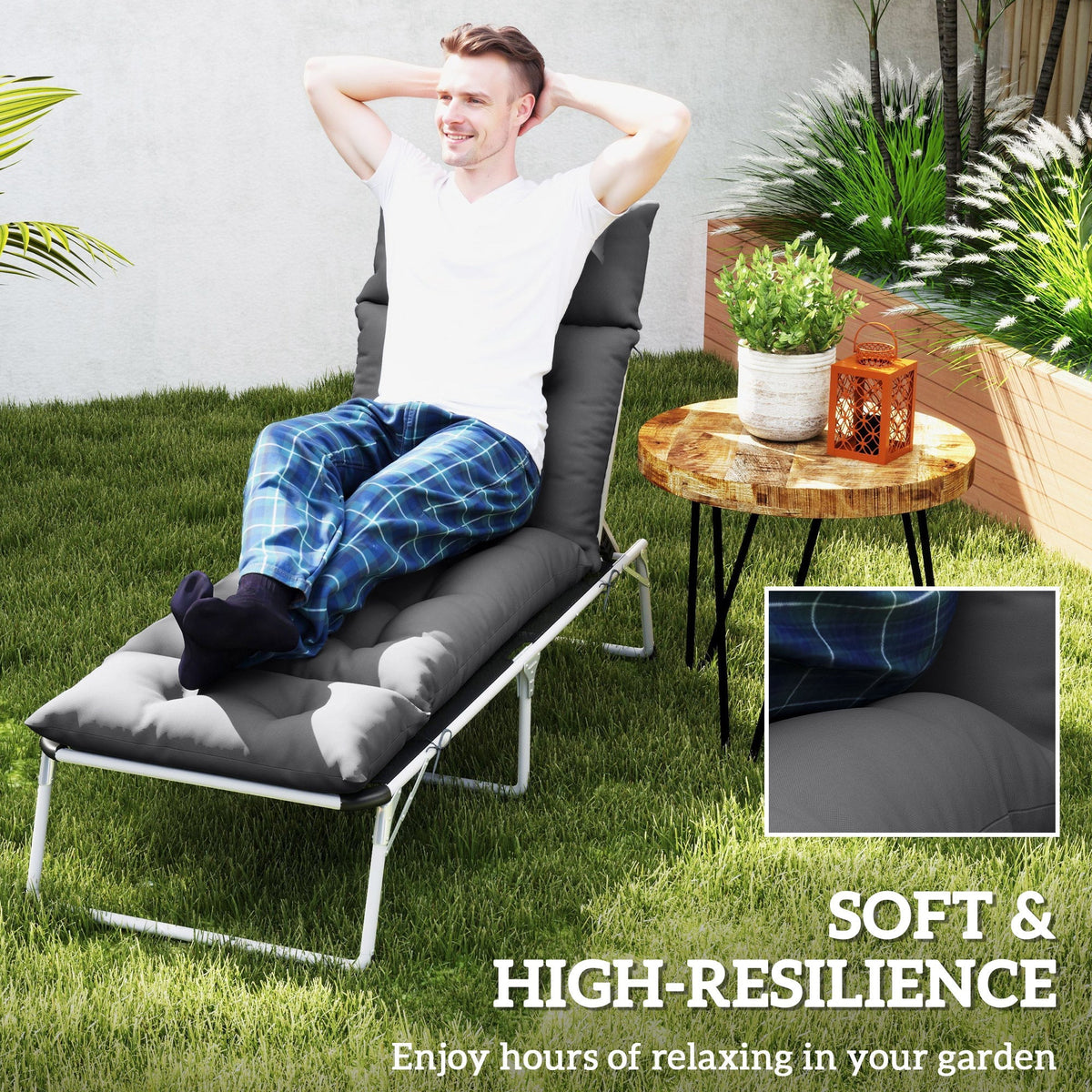 Outsunny Sun Lounger Cushions Only, 190x56x10cm Garden Lounge Chair Cushions, UPF20+ 220gsm Fabric, Thick Sunbed Replacement Pads with 6 Ties, Dark Grey