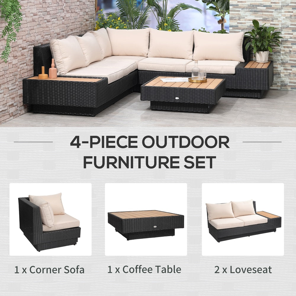Outsunny 5-Seater Rattan Garden Furniture Outdoor Sectional Corner Sofa in Black