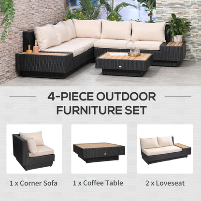 Outsunny 5-Seater Rattan Garden Furniture Outdoor Sectional Corner Sofa in Black