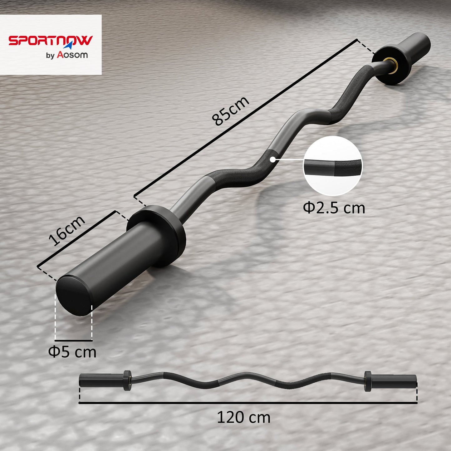 SPORTNOW 4 قدم أولمبية EZ Curl Bar، قضيب أولمبي لألواح الأوزان 2 بوصة مع مقبض يدوي غير قابل للانزلاق 120 سم