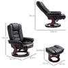 HOMCOM Recliner Chair With footstool, Recliner Armchair up to 130kg Weight Capacity, 135Â° Reclining Swivel Sofa Chair, PU Leather Ergonomic Couch Bed with Swivel Wood Base for Living Room, Black