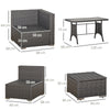 Outsunny 9-Seater Garden Rattan Furniture 10 Pcs Rattan Corner Dining Sofa Set, Grey/Dusty Blue Cushion