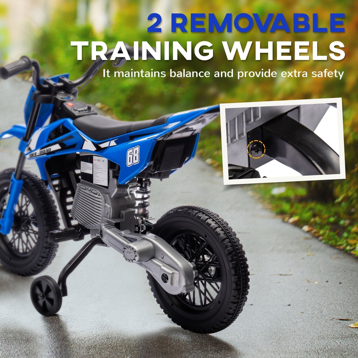 AIYAPLAY 12V Kids Electric Motorbike, Kids Electric Ride on motorcycle w/ Twist Grip Throttle, Training Wheels, Blue