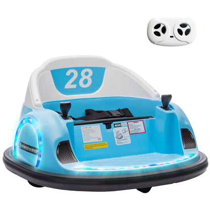 AIYAPLAY 360 degrees Rotation Kids Bumper Car, 12V Waltz Car with Remote Control, Dual Joystick, Music, Lights, Light Blue