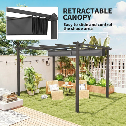 Outsunny 3 x 4m Aluminium Pergola, with Retractable Roof - Dark Grey