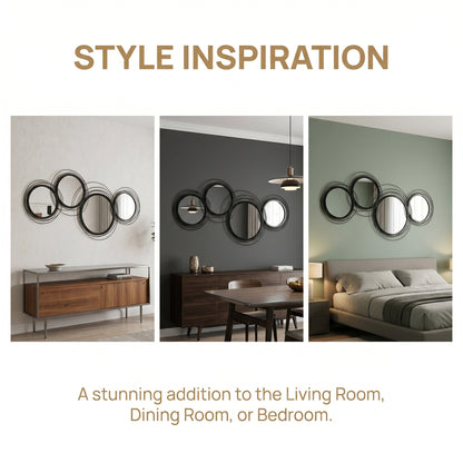 HOMCOM Metal Wall Art 56cm Modern Decorative Mirror Decor for Living Room Bedroom Dining Room, Black
