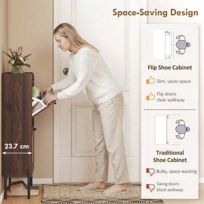 HOMCOM Shoe Cabinet with 2 Flip Drawers in Dark Brown