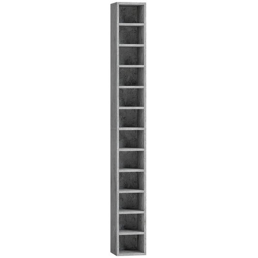 HOMCOM 204 CD Tall Narrow Media Storage Tower, a tall narrow media storage tower in cement grey