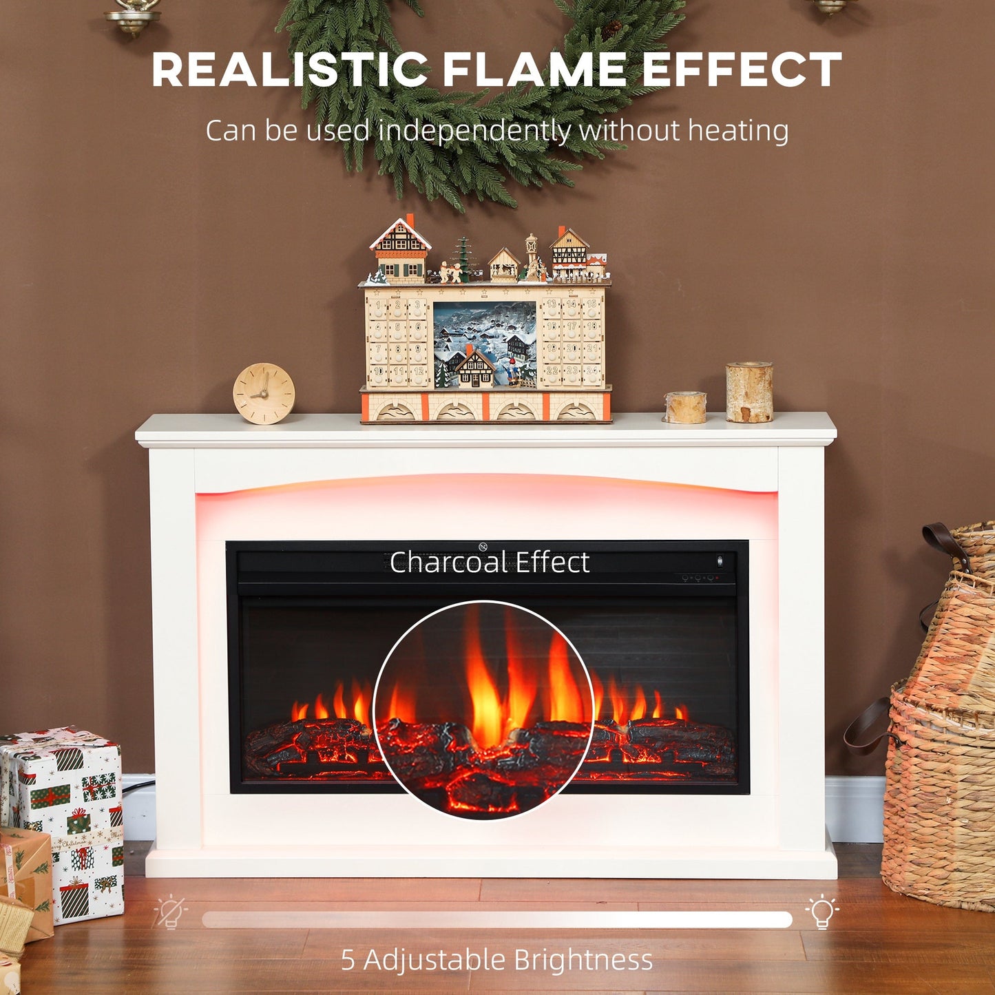 HOMCOM 2000W 5118 BTU Faux Flame Fireplace - White