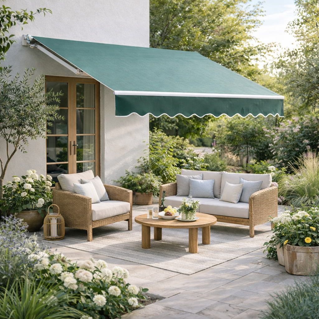 Outsunny Manual Retractable Awning in Greyish Green