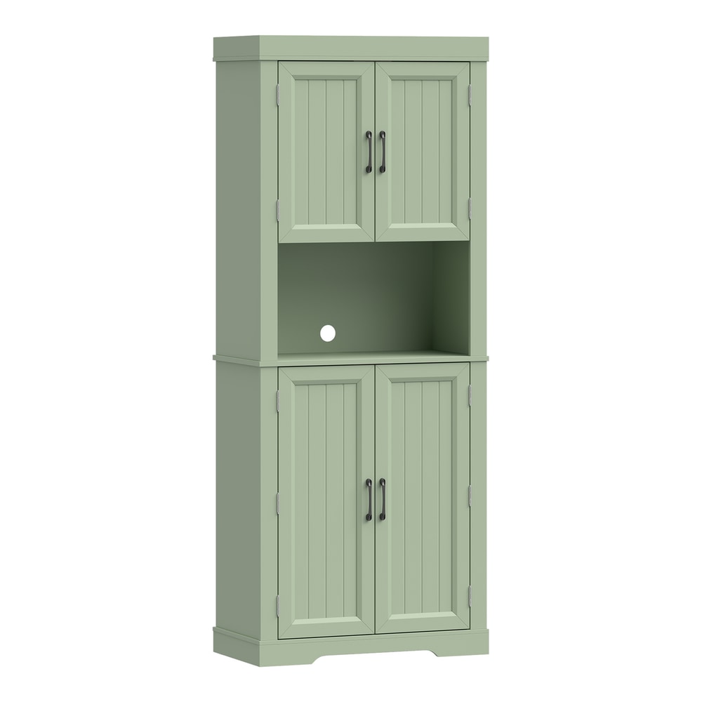 HOMCOM 183 cm Tall Kitchen Cupboard, Kitchen Cabinet with Open Countertop, Door Racks and Adjustable Shelves, Sage Green