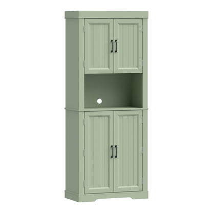 HOMCOM 183 cm Tall Kitchen Cupboard, Kitchen Cabinet with Open Countertop, Door Racks and Adjustable Shelves, Sage Green