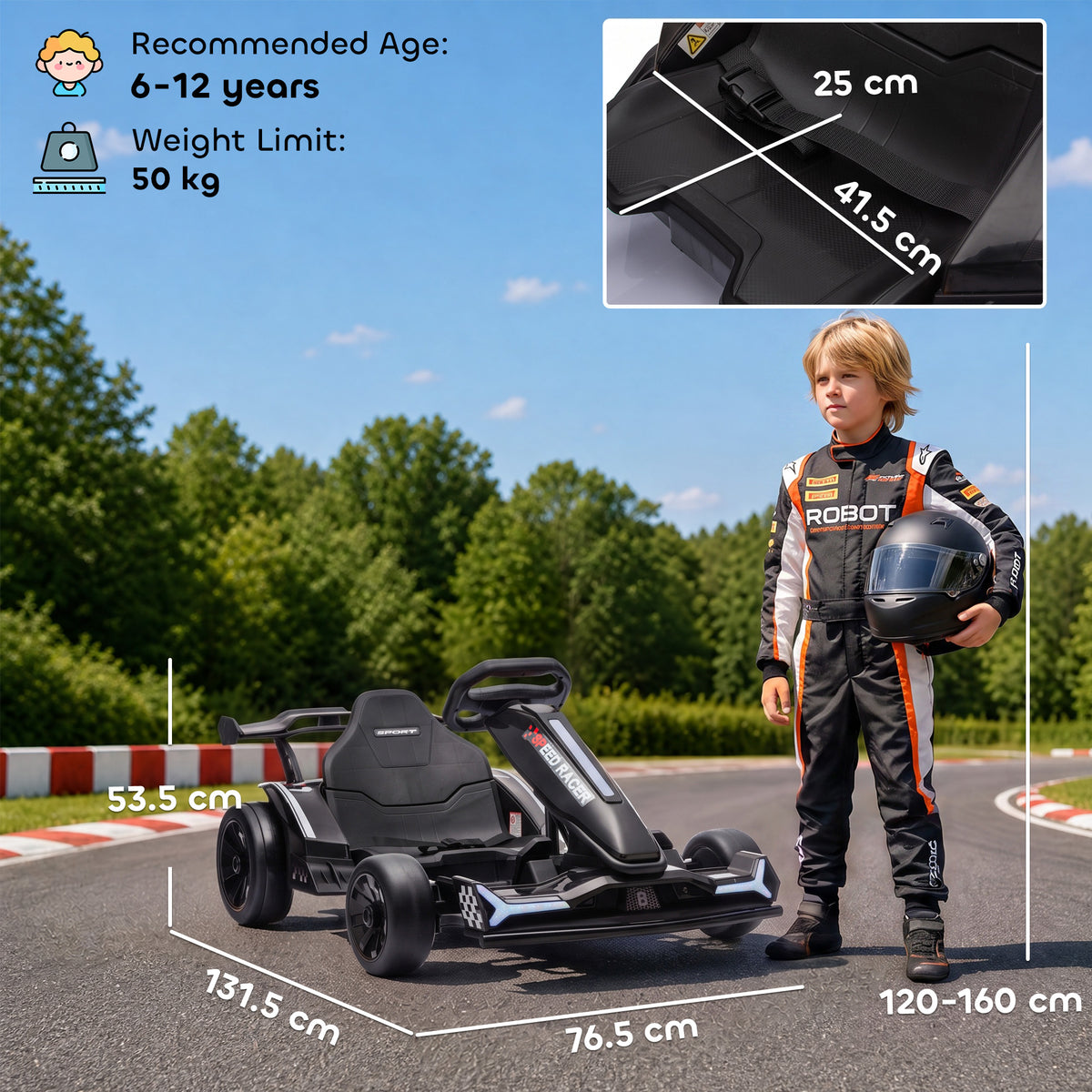 AIYAPLAY 24V Electric Go Kart in Black