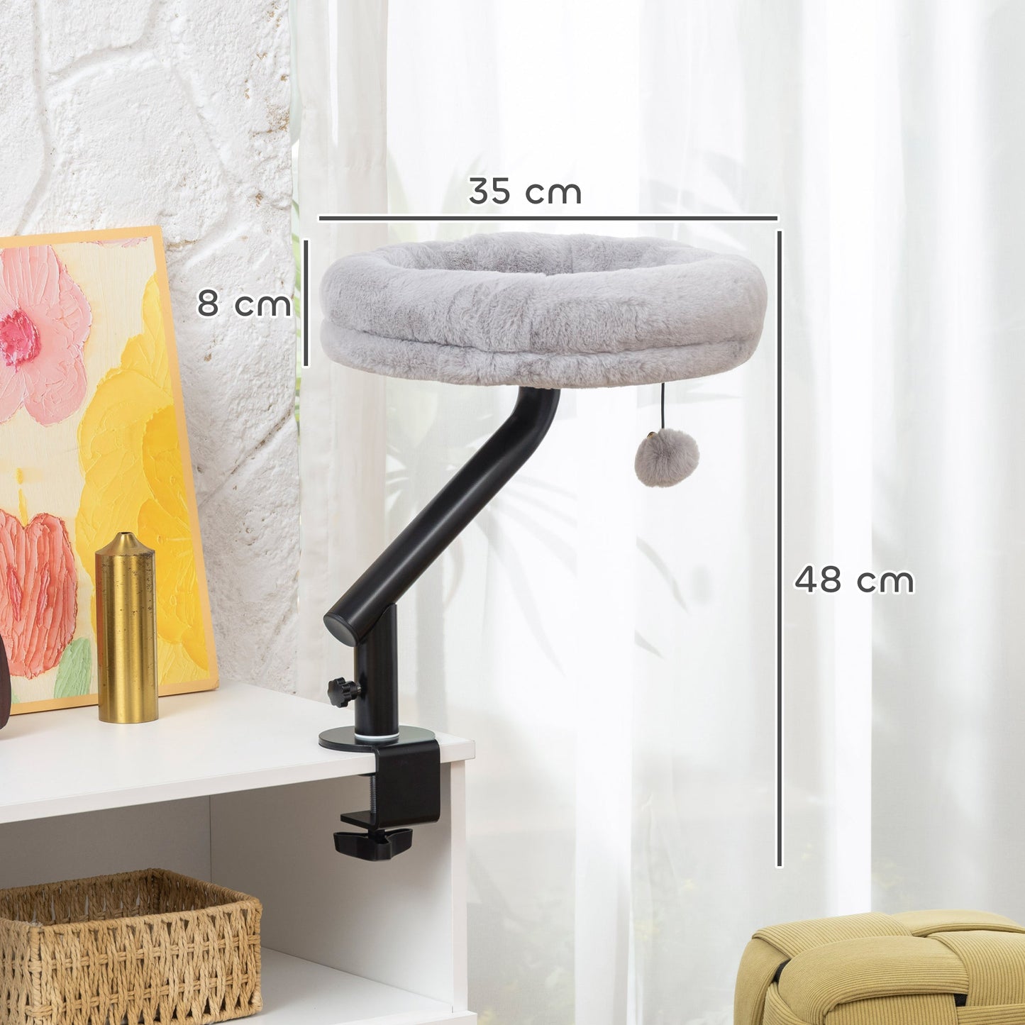 PawHut Cat Desk Bed, Cat Hammock 360 degrees Rotatable Adjustable for Window, Table, Work, Grey
