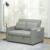 HOMCOM Loveseat Sofa Bed, Convertible Bed Settee with 2 Pillows, Side Pockets, Light Grey