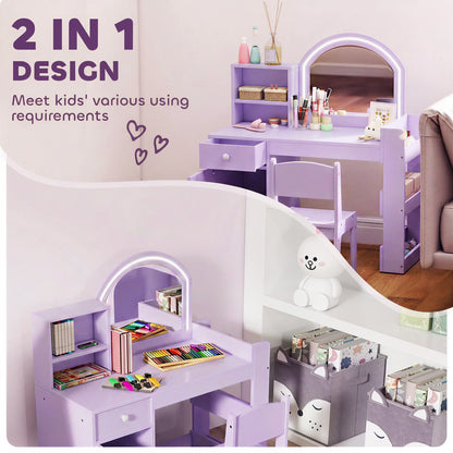 AIYAPLAY Kids Vanity Table and Chair Set in Purple