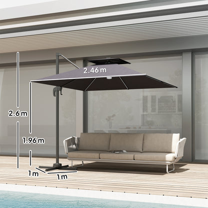 Outsunny 2.5m Cantilever Parasol with Solar Powered LED Lights in Dark Grey