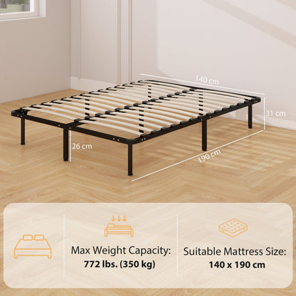 HOMCOM 4ft6 Double Bed Frame, Metal Platform Bed Frame with 2 x 14 Wood Slats, No Box Spring Needed, Underbed Storage, Black