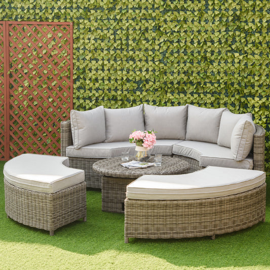 Outsunny 5 Pieces Outdoor PE Rattan Round Garden Daybed in Grey