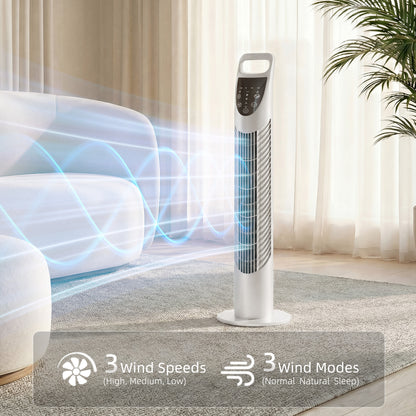HOMCOM Tower Fan Oscillating 3 Speeds 3 Winds in White