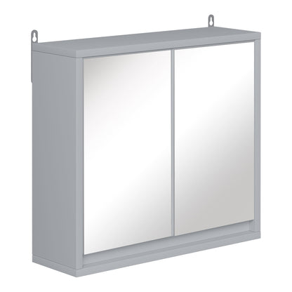 HOMCOM Wall Mounted Mirror Cabinet with Storage Shelf Bathroom Cupboard Double Door Grey