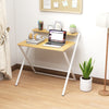 HOMCOM Compact Folding Desk for Small Spaces, Foldable Computer Desk with Storage Shelf for Home Office, 2-Tier Study Writing Table, 86 x 66 x 82 cm, Maple Wood-effect