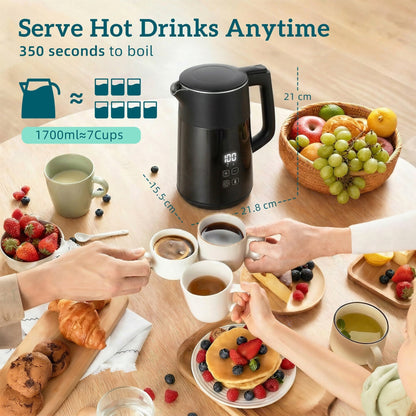 HOMCOM Electric Kettle, 1.7L Fast Boil 3kW Water Kettle with UK Strix Thermostat, LED Display, Keep Warm Function, Black