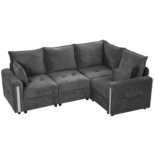HOMCOM 228cm L Shaped Sofa with Lift-Up Storage, 3-Seater Sectional Sofa with Wide Deep Seat, Dark Grey
