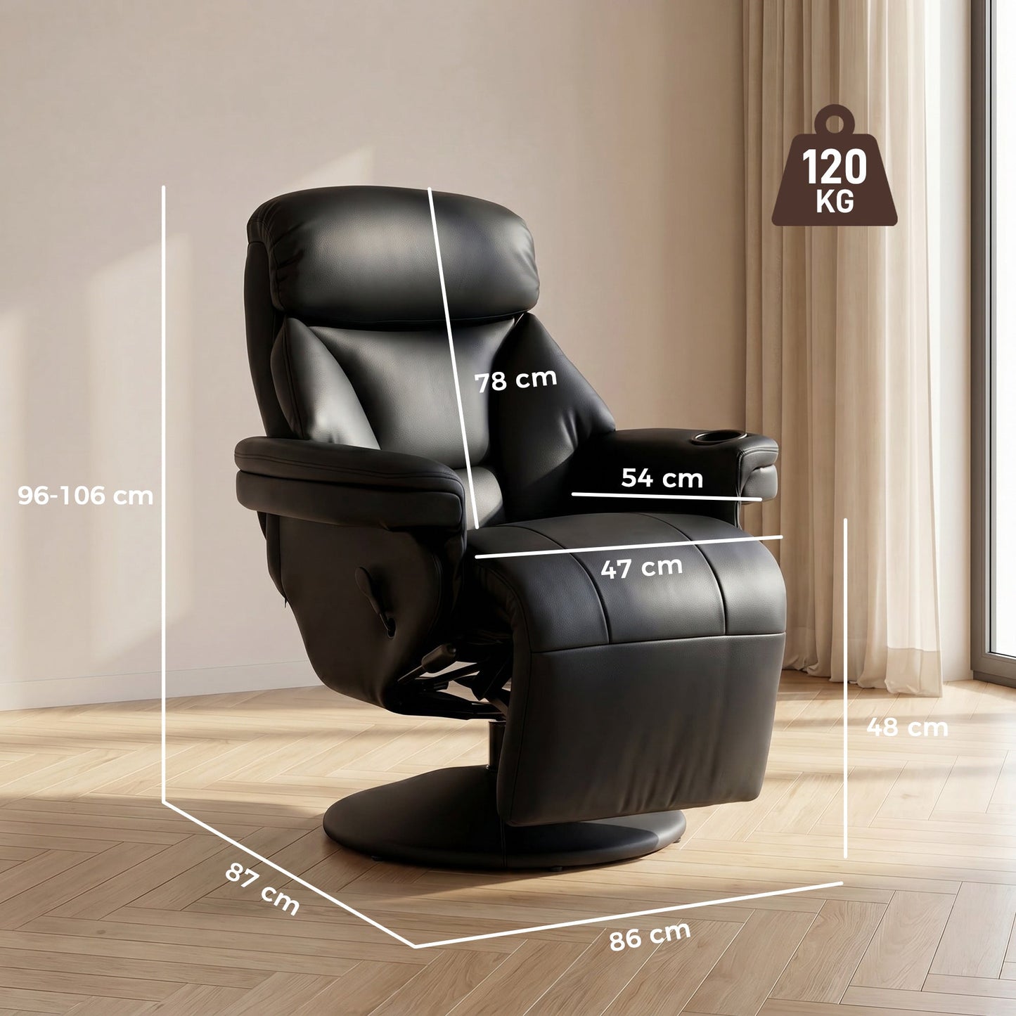 HOMCOM Upholstered Reclining Armchair, Manual Recliner Chair with Footrest and Adjustable Backrest, Black