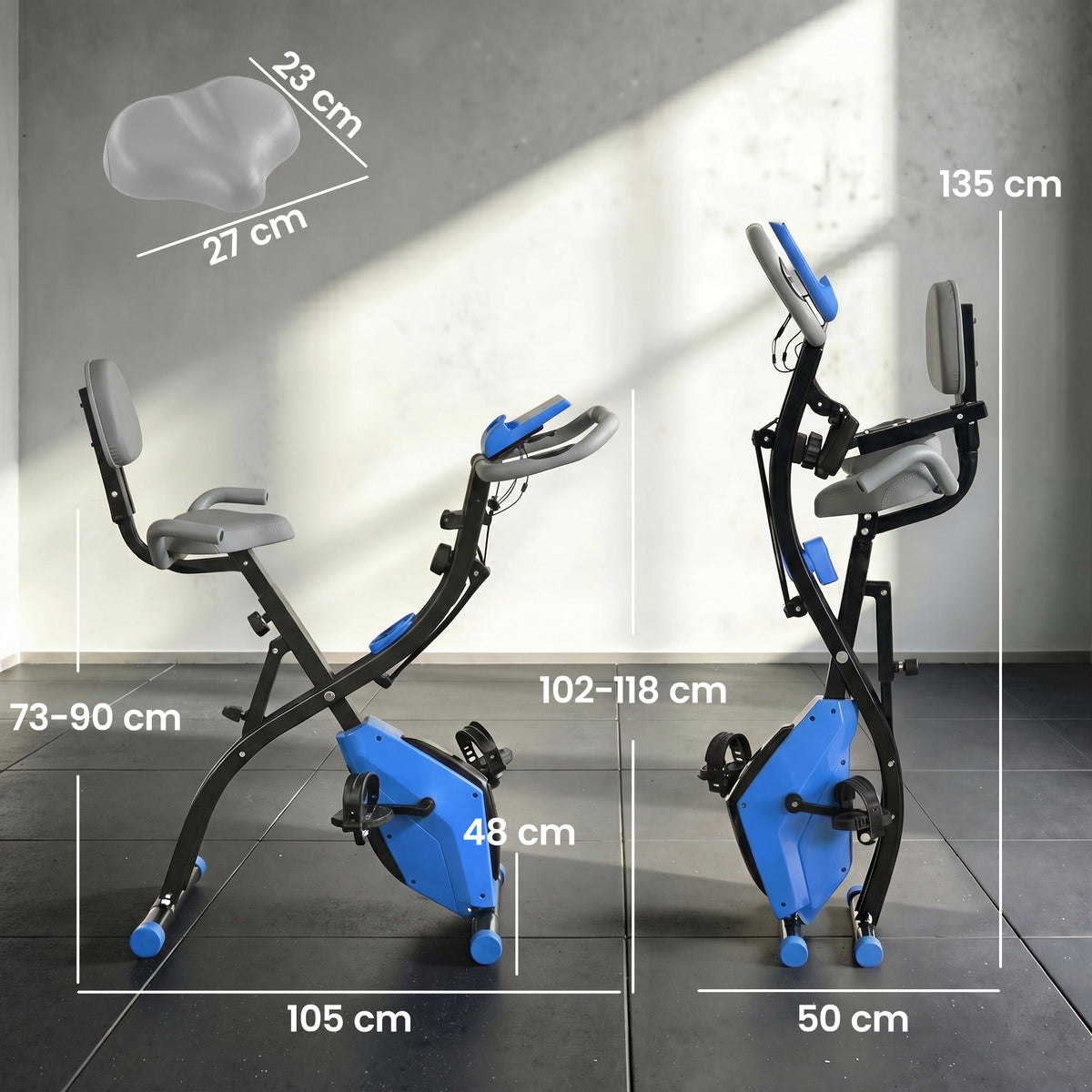 HOMCOM 2-in-1 Folding Exercise Bike with 8-Level Magnetic Resistance in Blue