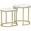 HOMCOM Nest of Tables with Steel Frame and Faux Marble Tabletop, Modern Coffee Table Set of 2, Gold Tone/White