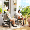 Outsunny Double Outdoor Glider Chair, 2 Seater Patio Rocking Chairs, Swing Bench with Tempered Glass Table, Breathable Mesh Fabric for Backyard, Garden, Porch, Brown