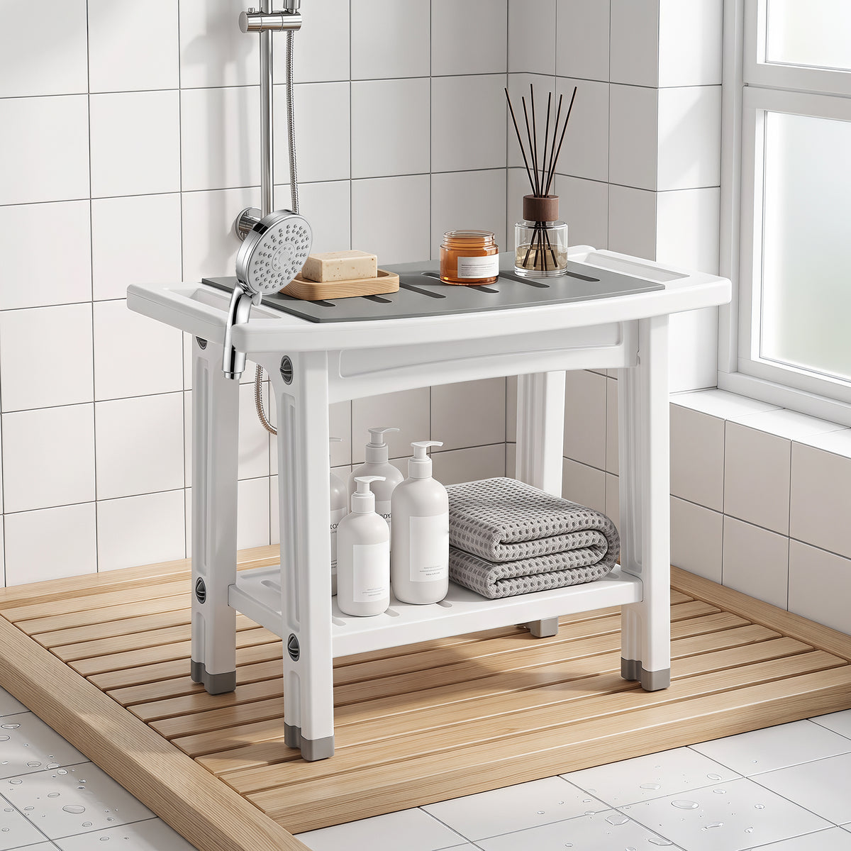 HOMCOM Shower Bench in White and Grey