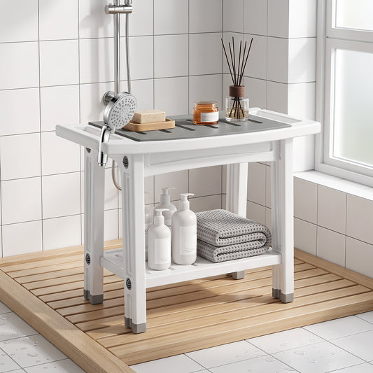 HOMCOM Shower Bench in White and Grey