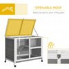 PawHut Wooden Rabbit Hutch Indoor with Wheels, Openable Roof, 91.5 x 53.3 x 73 cm, Grey
