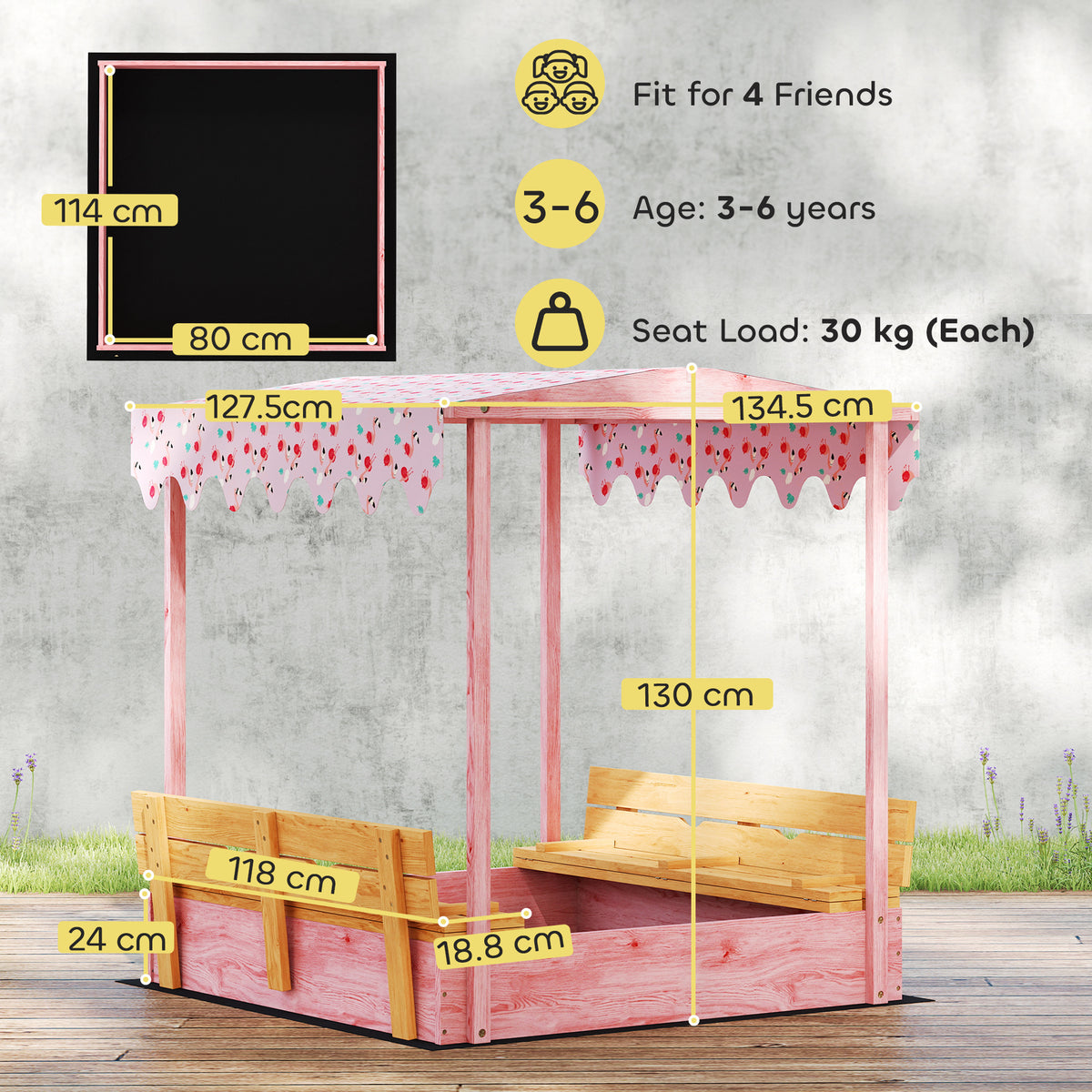 AIYAPLAY Wooden Sandbox with Lid in Pink