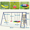 AIYAPLAY 6 in 1 Metal Kids Swing Set with 3 Swings, Climbing Ladder & Net, Basketball Hoop, for Ages 3-8