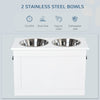 PawHut Raised Dog Bowls, with Storage, Two Stainless Steel Bowls, Elevated Base - White