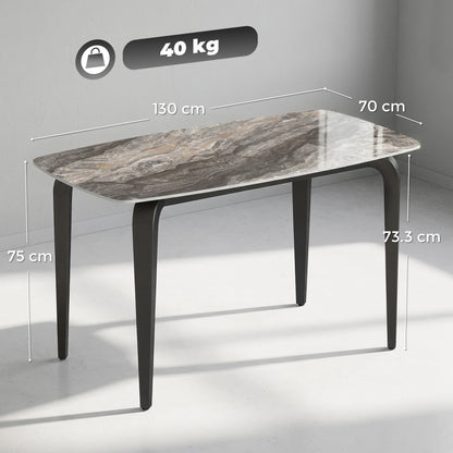 HOMCOM Dining Table for 4, Modern Kitchen Table with Sintered Stone Tabletop, Metal Legs, Brown