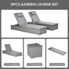 Outsunny 3 Pieces Rattan Sun Lounger Set with Aluminium Frame, 5-Position Adjustable Reclining Garden Chairs and Glass Top Table, Wicker Garden Furniture Daybed with Cushions for Patio, Grey